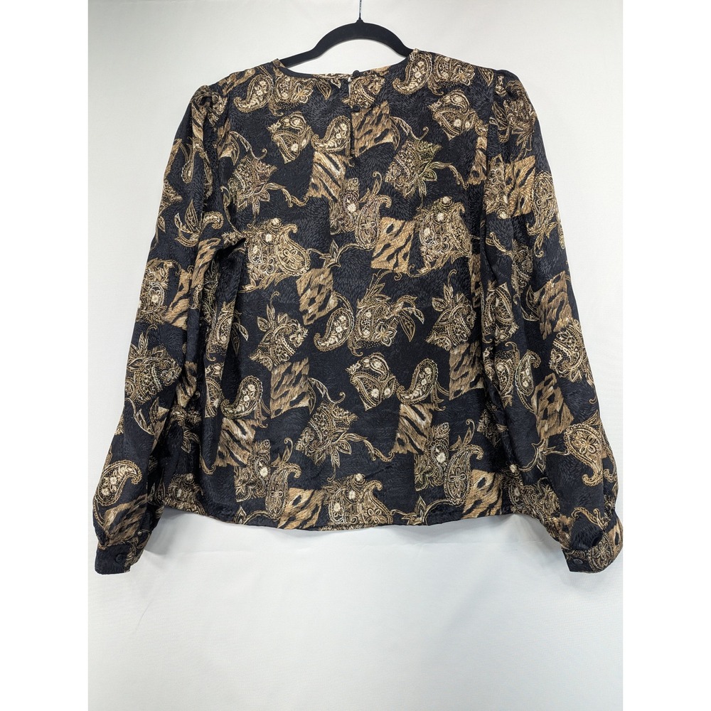 Vintage 1993 Protrend Ltd Paisley Blouse Black Gold Long Sleeve Top‎ 90s Large - Picture 2 of 10